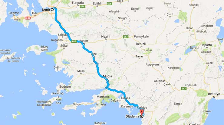 izmir oludeniz arasi kac km izmir kac km