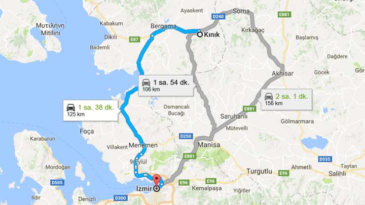 kinik izmir arasi kac km izmir kac km
